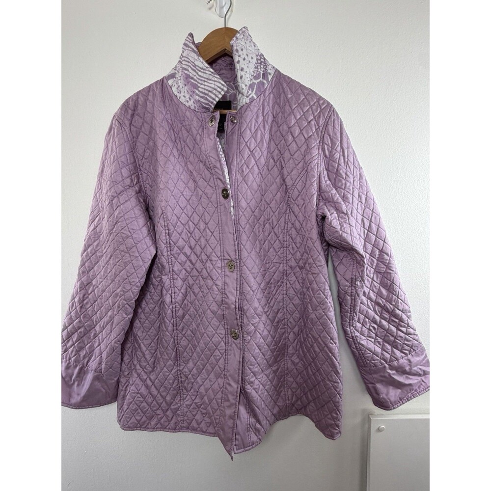 Dennis Basso 100% Silk Quilted Jacket Womens M Purple Toggle Coat - Picture 9 of 11